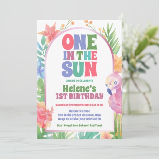 太陽の中の1熱帯の夏の最初の誕生日パーティー 招待状 (スタンド正面)