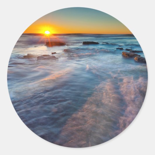 太陽の光が太平洋を照らす海 ラウンドシール (正面)