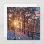 太陽の光で雪の松の森に沈む夕日 (正面/裏面)