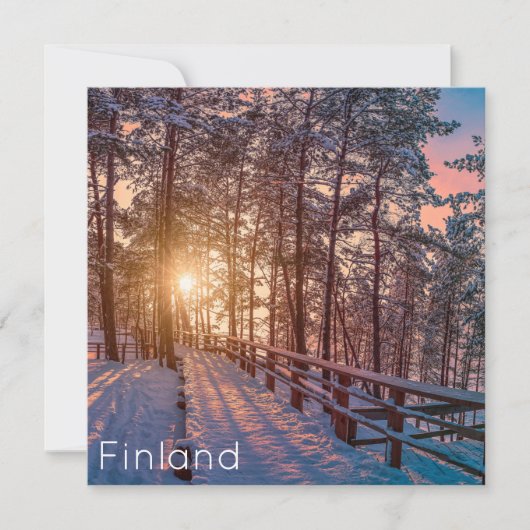 太陽の光で雪の松の森に沈む夕日 (正面)