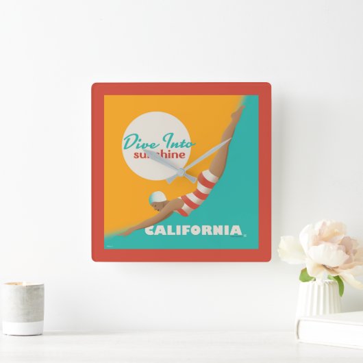 太陽の光に飛び込む |カリフォルニア スクエア壁時計 (ホーム)