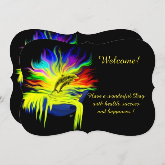 太陽の光の中のイルカ、あなたのテキストを追加 招待状 (正面/裏面)