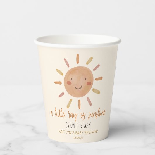 太陽の光の少し黄色い太陽の赤ちゃんシャワー 紙コップ (裏面)