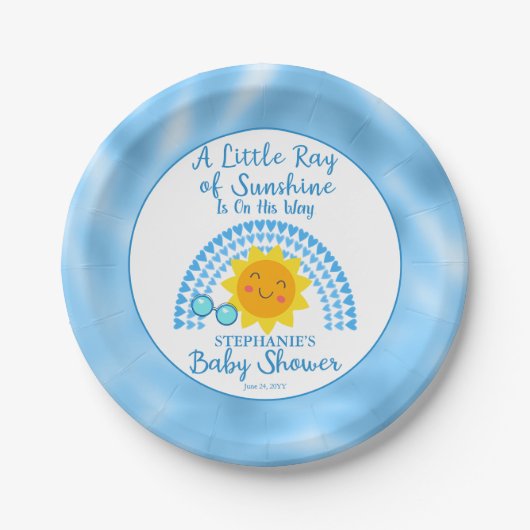 太陽の光の少年の赤ちゃんシャワー ペーパープレート (正面)