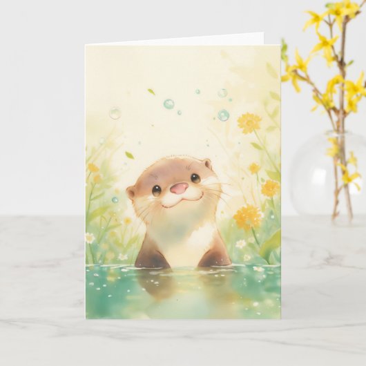 . .太陽の光の草原で微笑む カード (黄色い花)