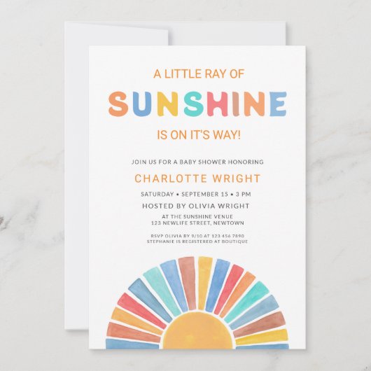 太陽の光の赤ちゃんシャワー 招待状 (正面)