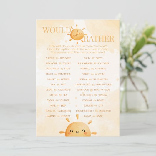 太陽の光は彼女はむしろ赤ちゃんシャワーのゲーム 招待状 (スタンド正面)