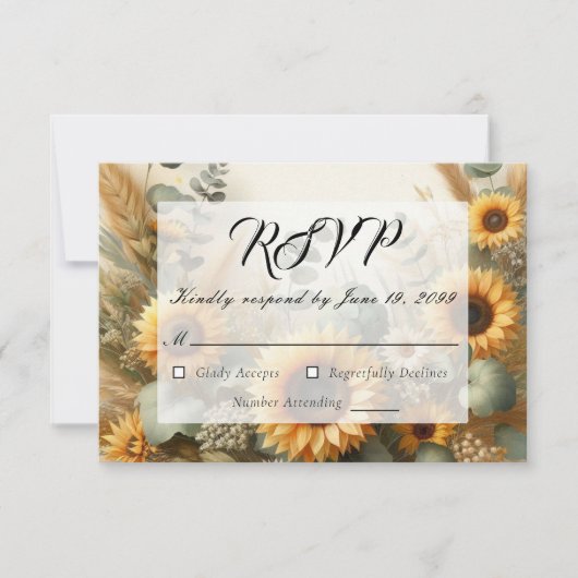 太陽の光を浴びた夏のひまわりが咲き誇る 出欠カード (正面)