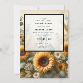太陽の光を浴びて夏のひまわりが咲き誇る 招待状