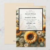 太陽の光を浴びて夏のひまわりが咲き誇る 招待状 (正面/裏面)