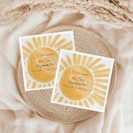 太陽の光線が差し込むイエロー ブライダルシャワー スタンダードカクテルナプキン