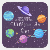 太陽の周りの最初の軌道 スペース バースデーステッカー スクエアシール (正面)
