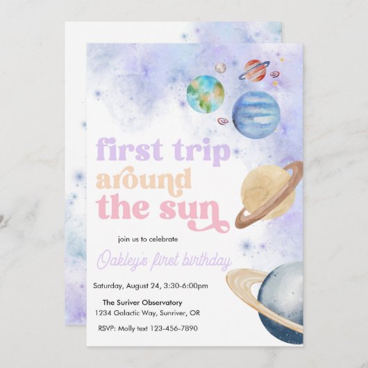 太陽の周りを初めての旅 スペース 誕生日招待状 招待状 (正面/裏面)