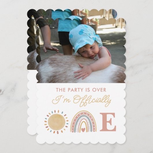 太陽の周りを初めての旅♪ ボーホー1歳誕生日写真 招待状 (正面/裏面)