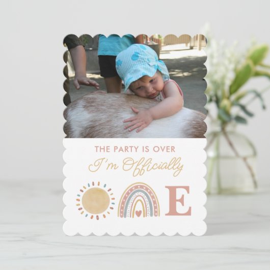 太陽の周りを初めての旅♪ ボーホー1歳誕生日写真 招待状 (スタンド正面)