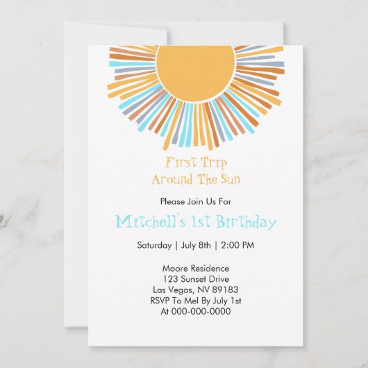 太陽の周りを初めての旅 レトロ ボヘミアンスタイルのサンライ 招待状 (正面)