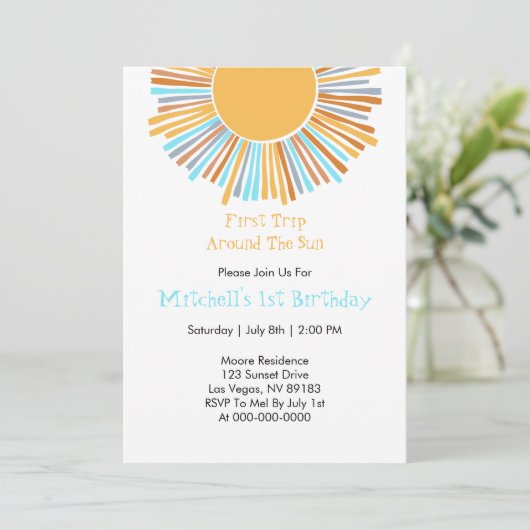 太陽の周りを初めての旅 レトロ ボヘミアンスタイルのサンライ 招待状 (スタンド正面)