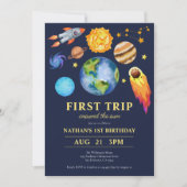 太陽の周りを初めての旅 1歳の誕生日パーティー 招待状 (正面)