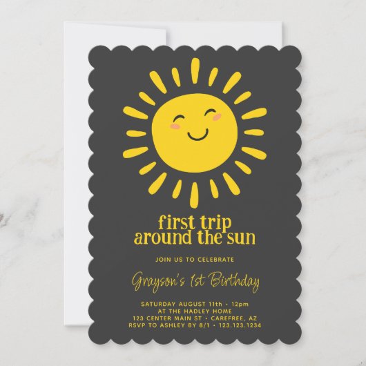 太陽の周りを初めての旅 1歳の誕生日 招待状 (正面)