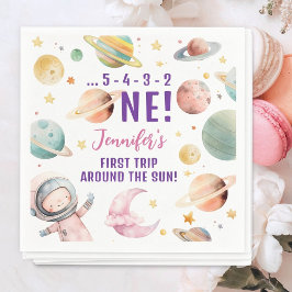 太陽の周りを初めて一周 女の子 宇宙 1歳の誕生日 スタンダードカクテルナプキン