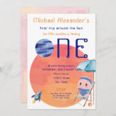 太陽の周りを初めて回ったよ 赤ちゃん男の子 1歳の誕生日写真 招待状 (正面/裏面)