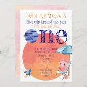 太陽の周りを初めて回ったよ 赤ちゃん1歳の誕生日 写真1枚 招待状 (正面/裏面)