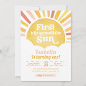 太陽の周りを初めて回るお誕生日おめでとう！ファーストバースデー 招待状 (正面)