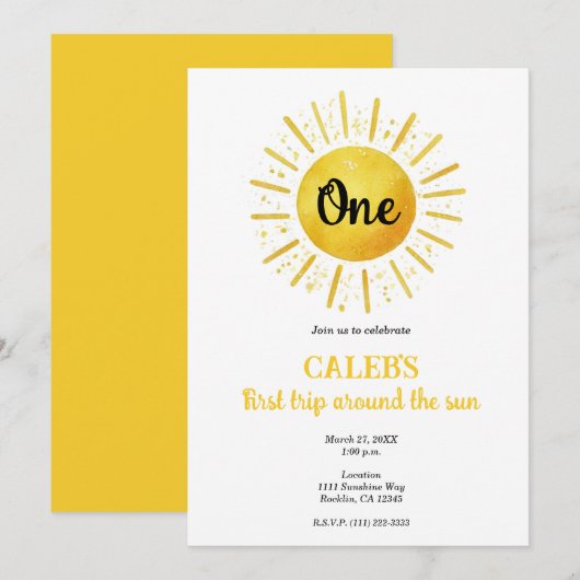 太陽の周りを初めて回るお誕生日パーティー1 招待状 (正面/裏面)