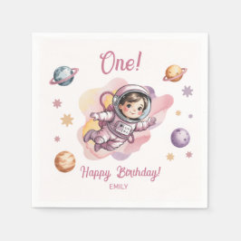 太陽の周りを初めて回る女の子のピンクの誕生日 スタンダードカクテルナプキン