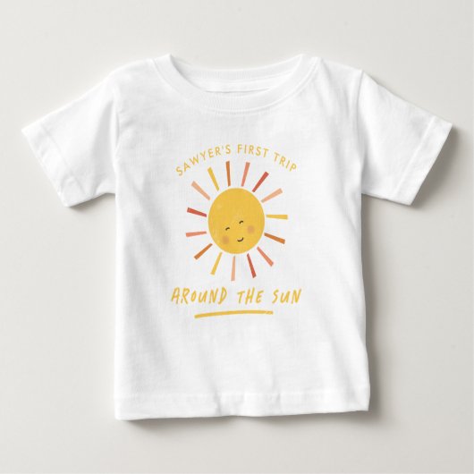 太陽の周りを初めて回る子供の1歳の誕生日 ベビーTシャツ (正面)