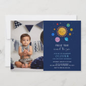 太陽の周りを初めて回る惑星の写真 誕生日 招待状 (正面)