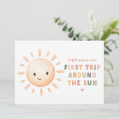 太陽の周りを初めて回る誕生日カード - 印刷可能 サンキューカード (スタンド正面)
