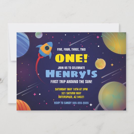 太陽の周りを初めて回る誕生日招待状 招待状 (正面)