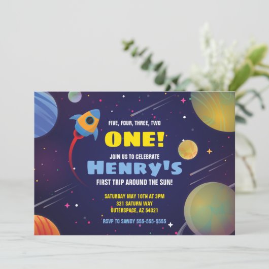 太陽の周りを初めて回る誕生日招待状 招待状 (スタンド正面)