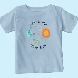 太陽の周りを初めて回る誕生日 ブルー プラネットズ ベビーTシャツ