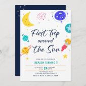 太陽の周りを初めて回る 1歳の誕生日パーティーへの招待 招待状 (正面/裏面)