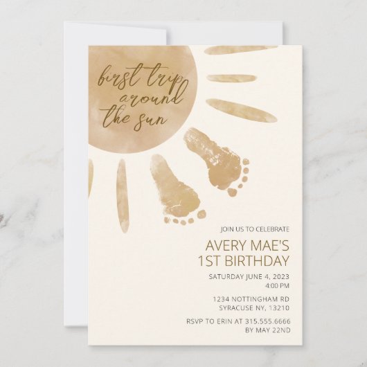 太陽の周りを初めて回る 1歳の誕生日パーティー招待状 招待状 (正面)