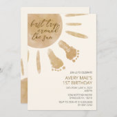 太陽の周りを初めて回る 1歳の誕生日パーティー招待状 招待状 (正面/裏面)