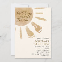 太陽の周りを初めて回る 1歳の誕生日パーティー招待状