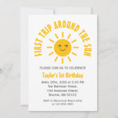 太陽の周りを初めて回る 1歳の誕生日 おめでとう 招待状 (正面)