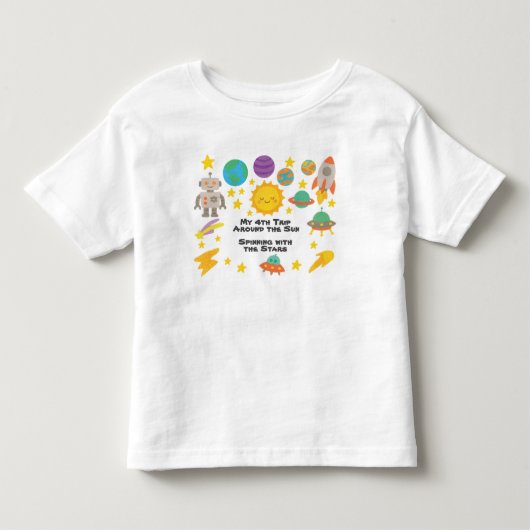 太陽の周りを旅するクレヨンスタイル トドラーTシャツ (正面)