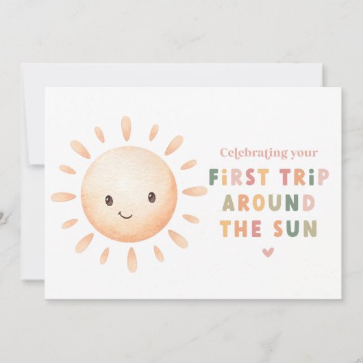 太陽の周りを1周お誕生日カード印刷可能 招待状 (正面)