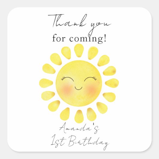 太陽の周りを1周 初めての誕生日 お礼 スクエアシール (正面)