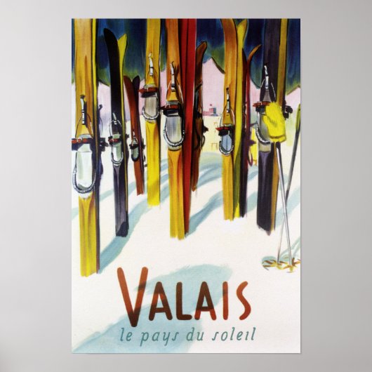 太陽の国 – 雪の中に立つスキー ポスター (正面)