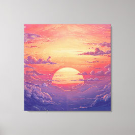 太陽の地平線 - 鮮やかな絵画的イラストレーションスタイル キャンバスプリント