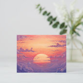 太陽の地平線 - 鮮やかな絵画的イラストレーションスタイル ポストカード (スタンド正面)
