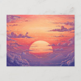 太陽の地平線 - 鮮やかな絵画的イラストレーションスタイル ポストカード