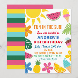 太陽の夏の誕生日パーティーへの招待のおもしろい 招待状