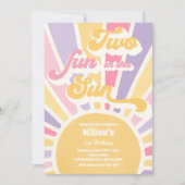 太陽の太陽の中の2つのおもしろい2nd誕生日ピンクの光線 招待状 (正面)