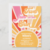 太陽の太陽の中の2つのおもしろい2nd誕生日ピンクの光線 招待状 (正面)